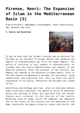 Pirenne, Henri: the Expansion of Islam in the Mediterranean Basin [3]