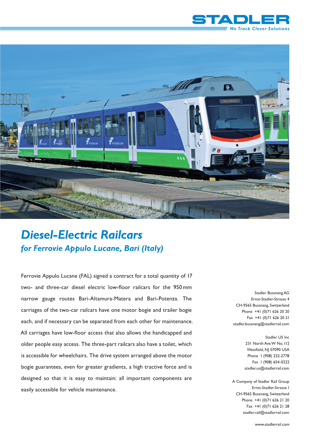 Diesel-Electric Railcars for Ferrovie Appulo Lucane, Bari (Italy)