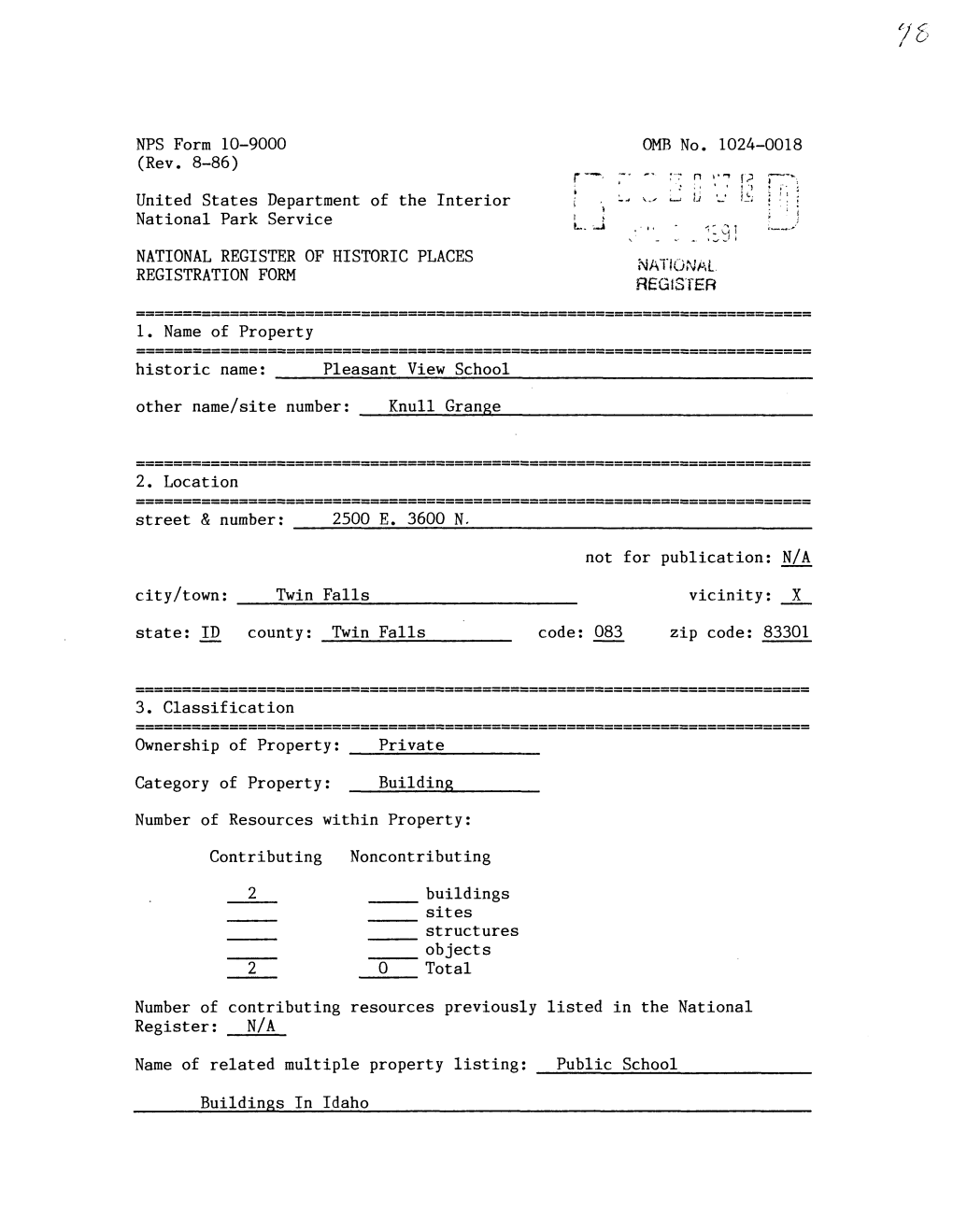 NPS Form 10-9000 0MB No. 1024-0018 (Rev. 8-86)