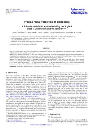 Precise Radial Velocities of Giant Stars