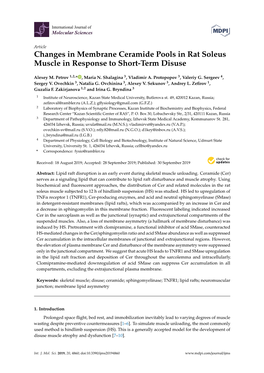 Changes in Membrane Ceramide Pools in Rat Soleus Muscle in Response to Short-Term Disuse