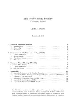 The Econometric Society European Region Aide Mémoire