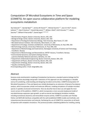 COMETS): an Open Source Collaborative Platform for Modeling Ecosystems Metabolism