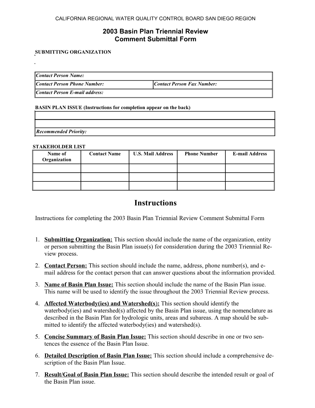 2003 Triennial Review Comment Submittal Form