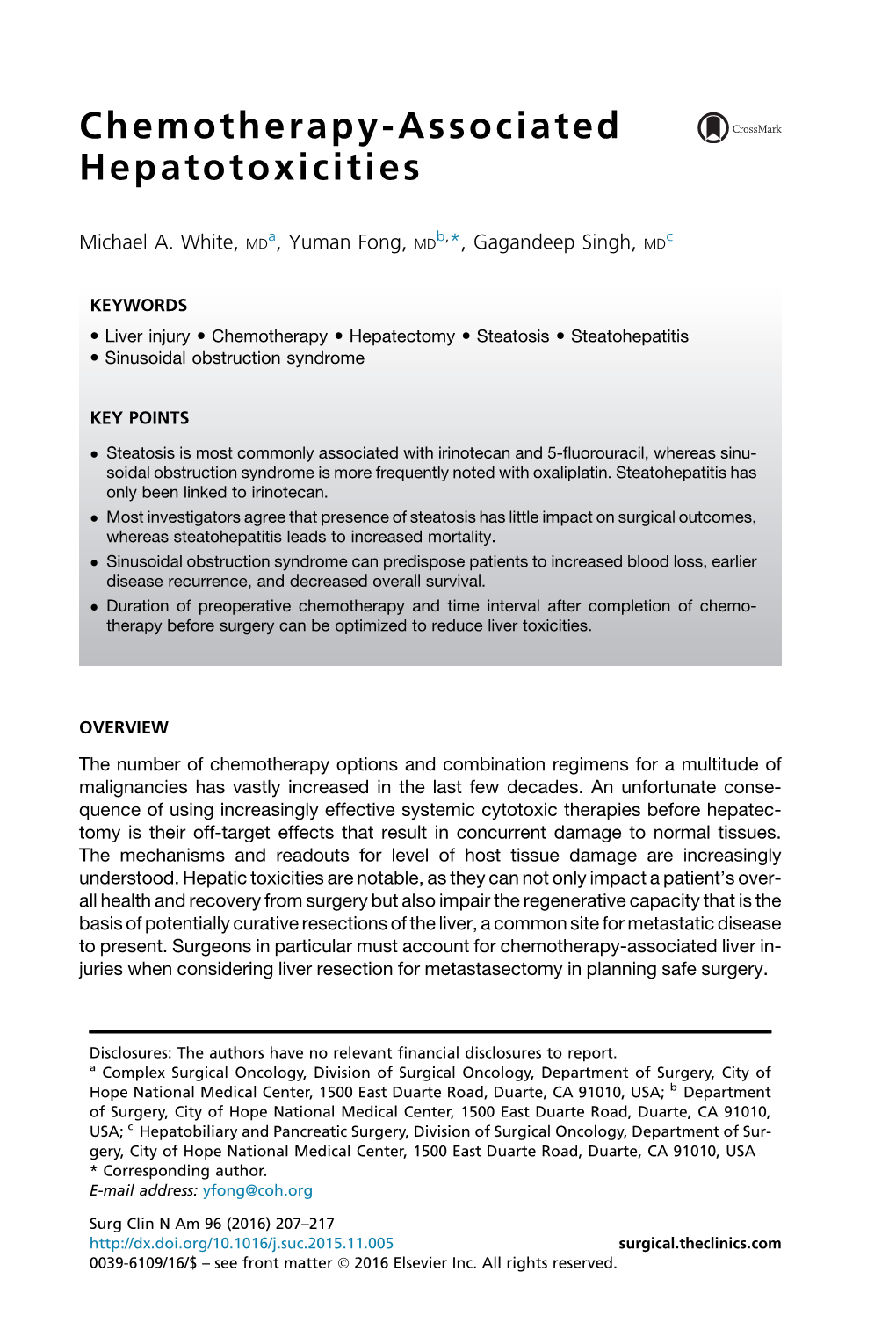 Chemotherapy-Associated Hepatotoxicities