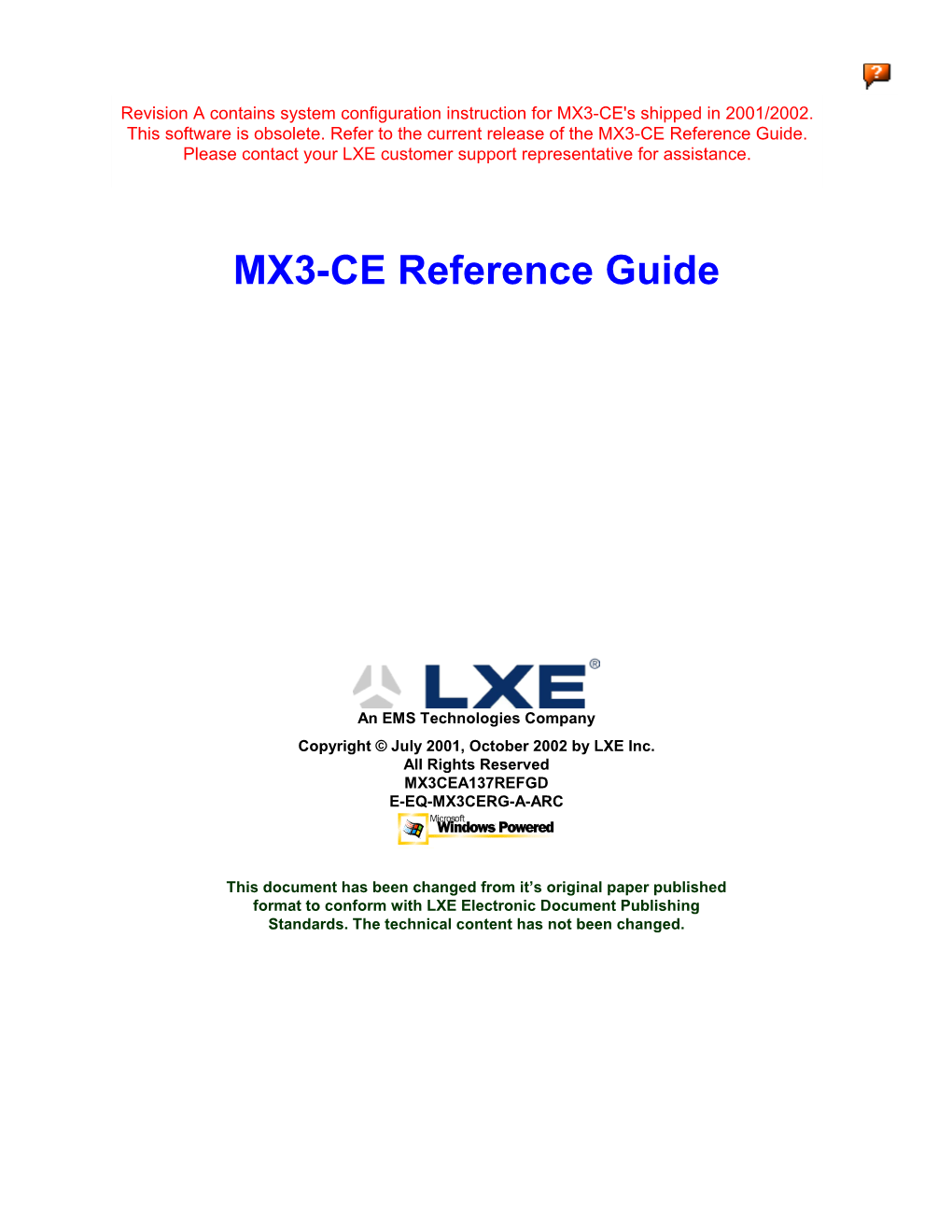 MX3-CE Reference Guide