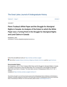 Pierre Trudeau's White Paper and the Struggle