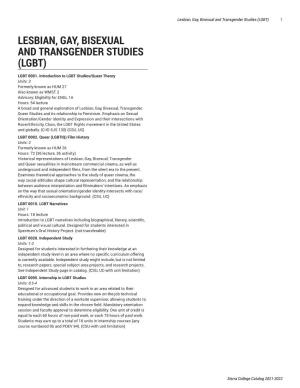 Lesbian, Gay, Bisexual and Transgender Studies (LGBT) 1