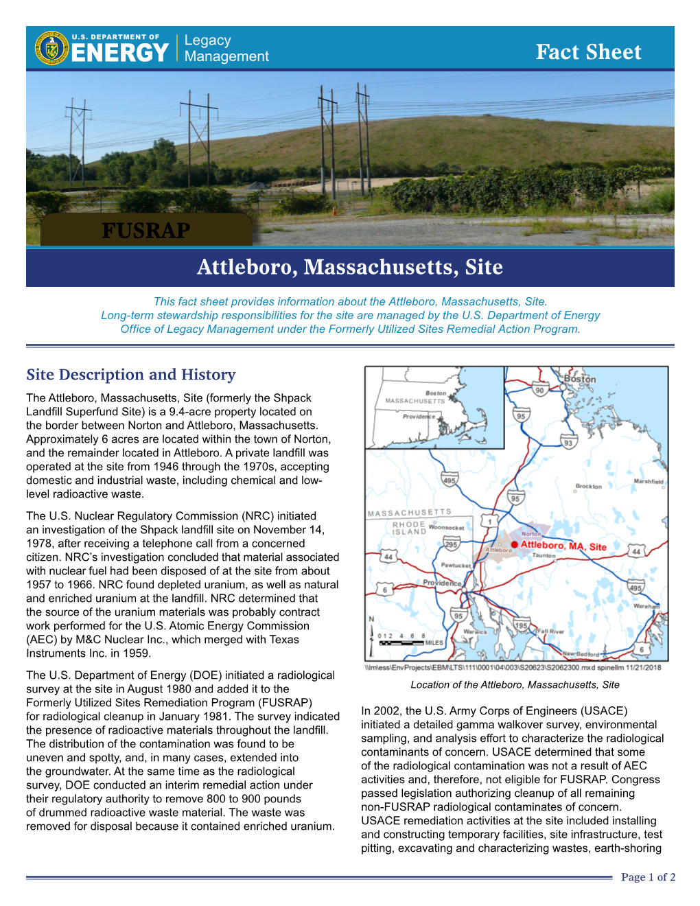 Attleboro, Massachusetts, Site Fact Sheet