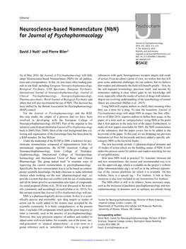 Neuroscience-Based Nomenclature (Nbn) for Journal of Psychopharmacology
