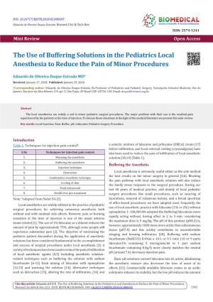 The Use of Buffering Solutions in the Pediatrics Local Anesthesia to Reduce the Pain of Minor Procedures