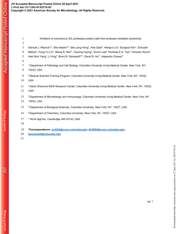 Inhibitors of Coronavirus 3CL Proteases Protect Cells from Protease-Mediated Cytotoxicity 2 3 Samuel J