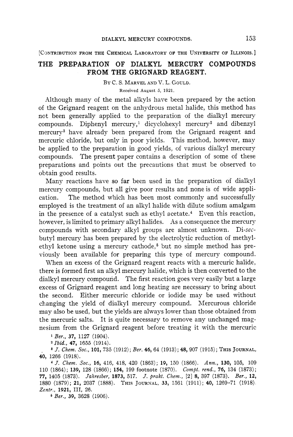 153 the Preparation of Dialkyl Mercury Compounds From