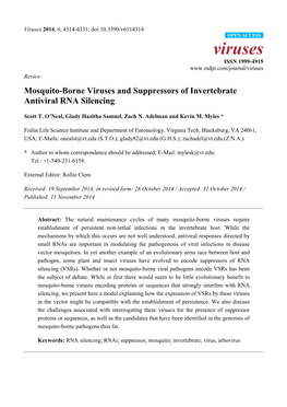 Mosquito-Borne Viruses and Suppressors of Invertebrate Antiviral RNA Silencing