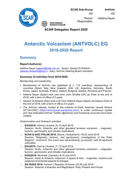 Antarctic Volcanism (ANTVOLC) EG 2018-2020 Report
