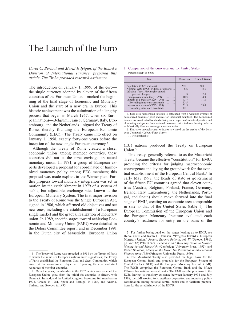 The Launch of the Euro