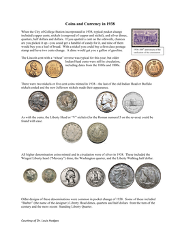 Coins and Currency in 1938