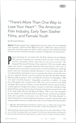 "There's More Than One Way to Lose Your Heart": the Annerican Film Industry, Early Teen Slasher Filnns, and Female Youth