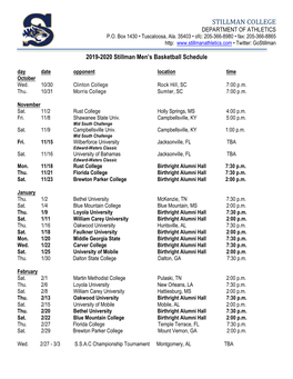 2019-2020 Men's Basketball Schedule