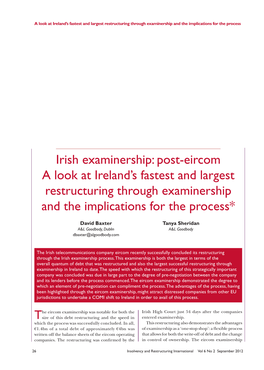 Irish Examinership: Post-Eircom a Look at Ireland's Fastest and Largest