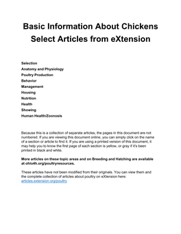 Basic Information About Chickens Select Articles from Extension