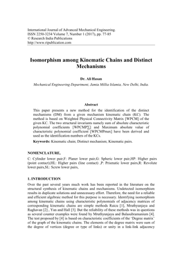 Isomorphism Among Kinematic Chains and Distinct Mechanisms