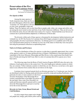 Preservation of the Five Species of Louisiana Irises by Charles Perilloux, the Society for Louisiana Irises