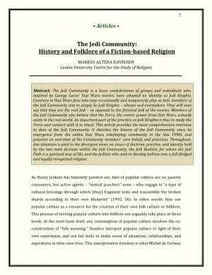 The Jedi Community: History and Folklore of a Fiction-Based Religion