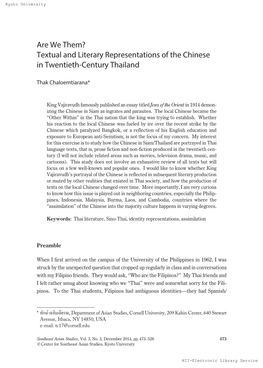 Textual and Literary Representations of the Chinese in Twentieth-Century Thailand