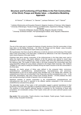 Structure and Functioning of Food Webs in the Fish Communities of the Ohrid, Prespa and Skadar Lakes – a Qualitative Modelling Approach