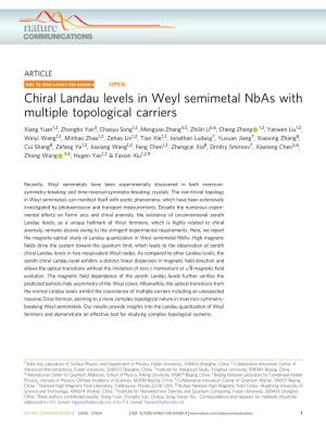Chiral Landau Levels in Weyl Semimetal Nbas with Multiple Topological Carriers
