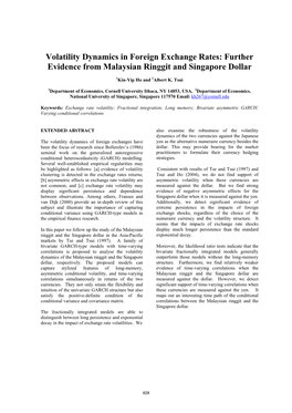 Volatility Dynamics in Foreign Exchange Rates: Further Evidence from Malaysian Ringgit and Singapore Dollar