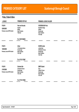 PREMISES CATEGORY LIST Scarborough Borough Council