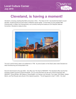Local Culture Corner July 2016 Cleveland, Is Having a Moment!