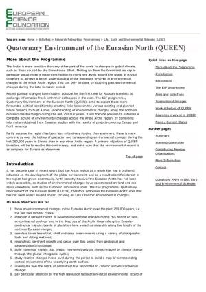 Quaternary Environment of the Eurasian North (QUEEN)