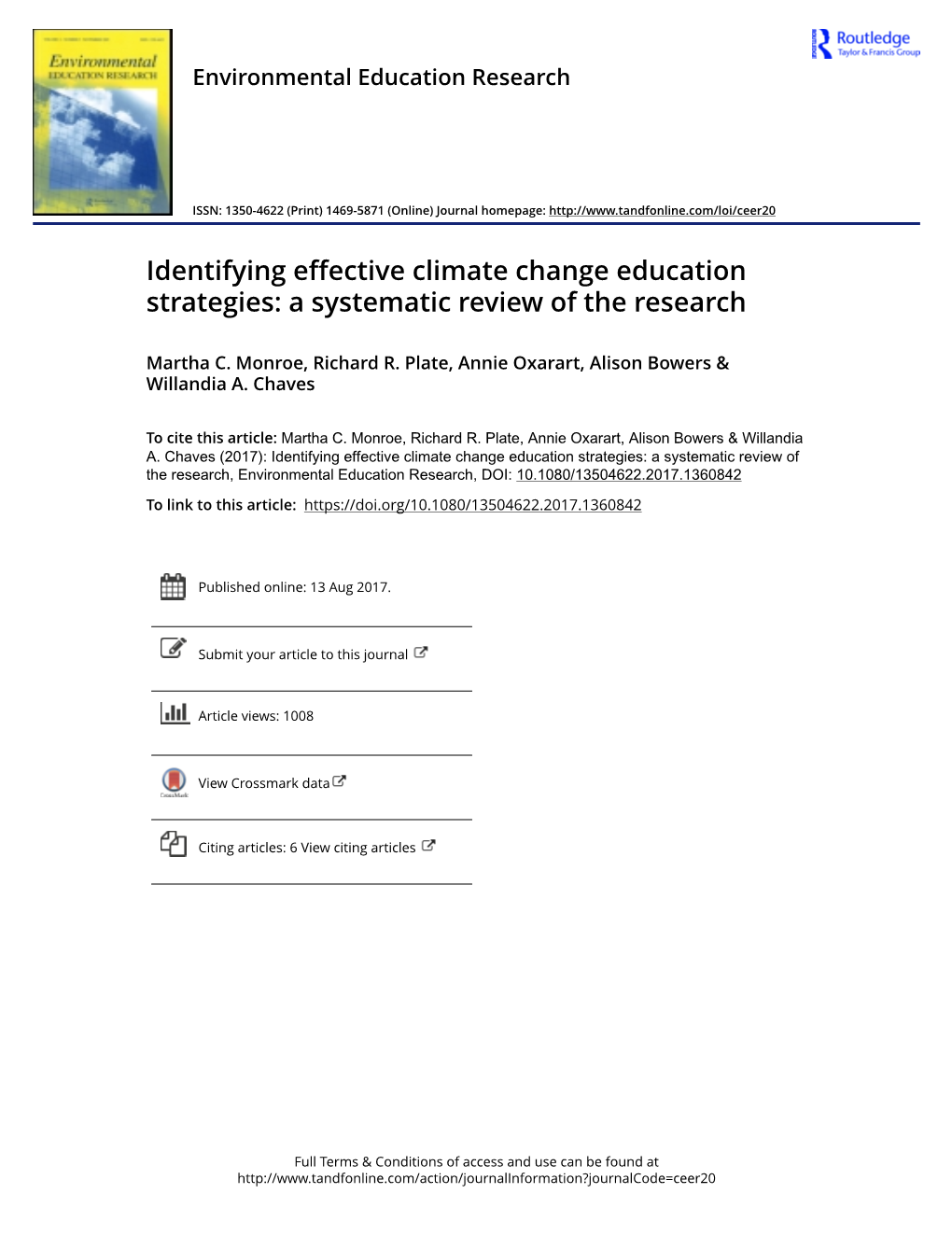 Identifying Effective Climate Change Education Strategies: a Systematic Review of the Research
