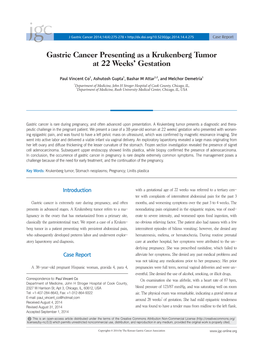 Gastric Cancer Presenting As a Krukenberg Tumor at 22 Weeks’ Gestation