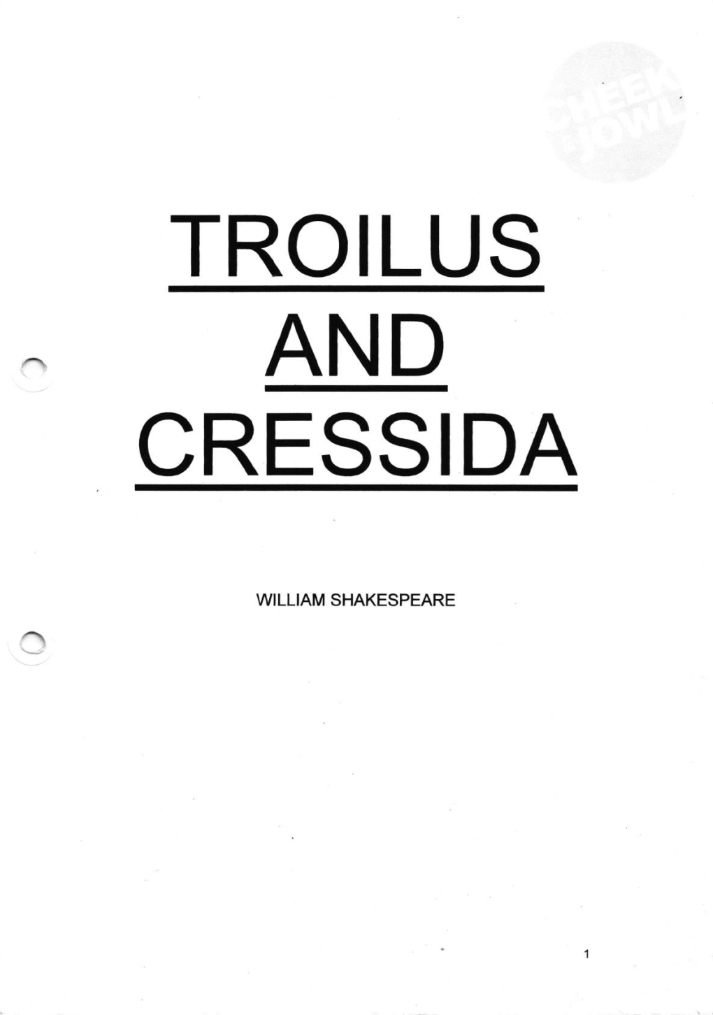 Prompt Script for Cheek by Jowl's 2008 Production of Troilus And