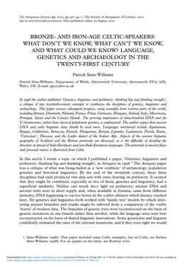 Bronze- and Iron-Age Celtic-Speakers: What Don't We Know, What Can't We Know, and What Could We Know? Language, Genetics