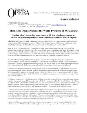 Minnesota Opera Presents the World Premiere of the Shining