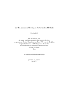 On the Amount of Sieving in Factorization Methods Proefschrift