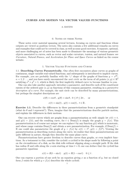 Notes on Vector Valued Functions and Curves