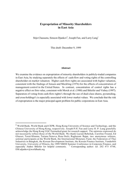 Expropriation of Minority Shareholders: Evidence from East Asia