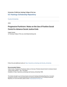 Progressive Punitivism: Notes on the Use of Punitive Social Control to Advance Social Justice Ends
