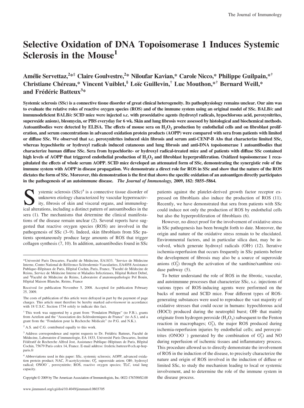 Selective Oxidation of DNA Topoisomerase 1 Induces Systemic Sclerosis in the Mouse1