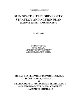 Sub- State Site Biodiversity Strategy and Action Plan (Lahaul & Spiti and Kinnaur)