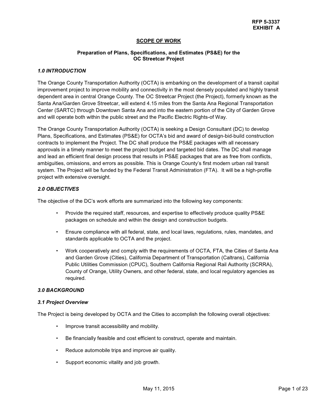 RFP 5-3337 EXHIBIT a May 11, 2015 Page 1 of 23 SCOPE OF