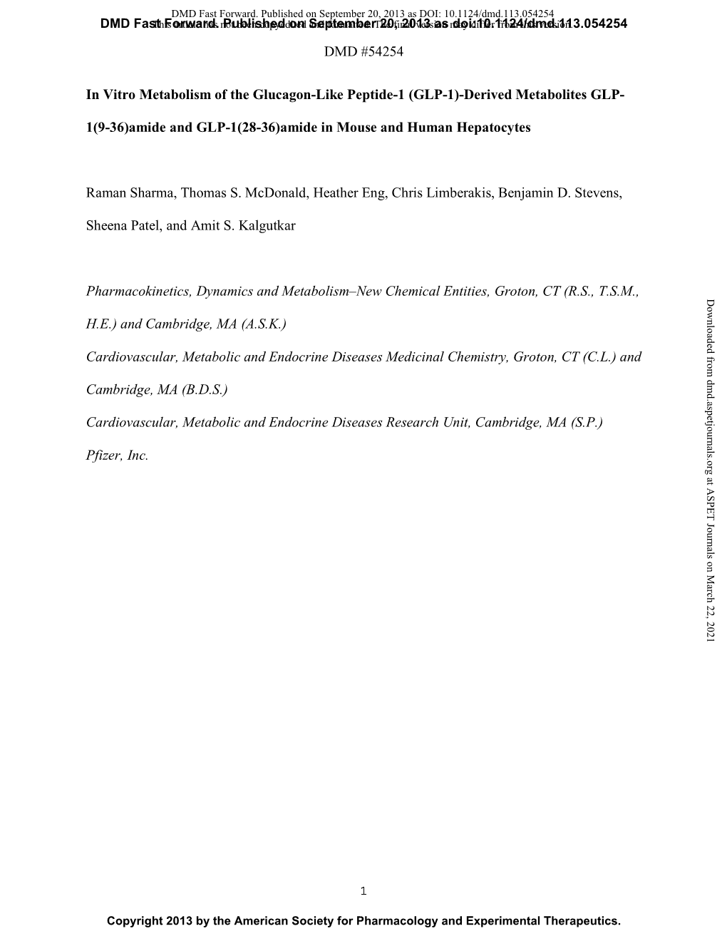 DMD #54254 in Vitro Metabolism of the Glucagon-Like Peptide-1