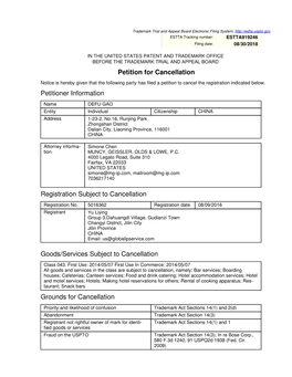 Petition for Cancellation Petitioner Information Registration Subject To