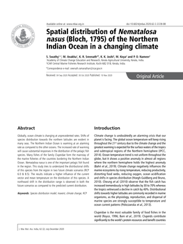 Spatial Distribution of Nematalosa Nasus (Bloch, 1795) of the Northern Indian Ocean in a Changing Climate